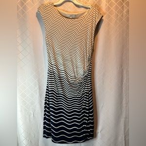 Ann Taylor Loft Navy and Cream striped side gathered midi dress